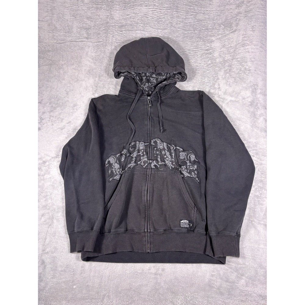 Y2K Vans Full Zip Hoodie Sweatshirt 2000s Mens L Black Hooded Drawstring